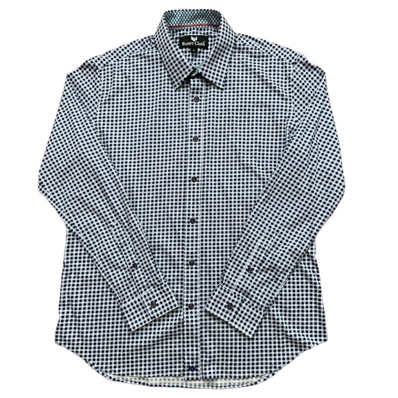 Buttercloth Shirt Mens Size L Long Sleeve Button Stretch Geometric Check Blue - Picture 2 of 6